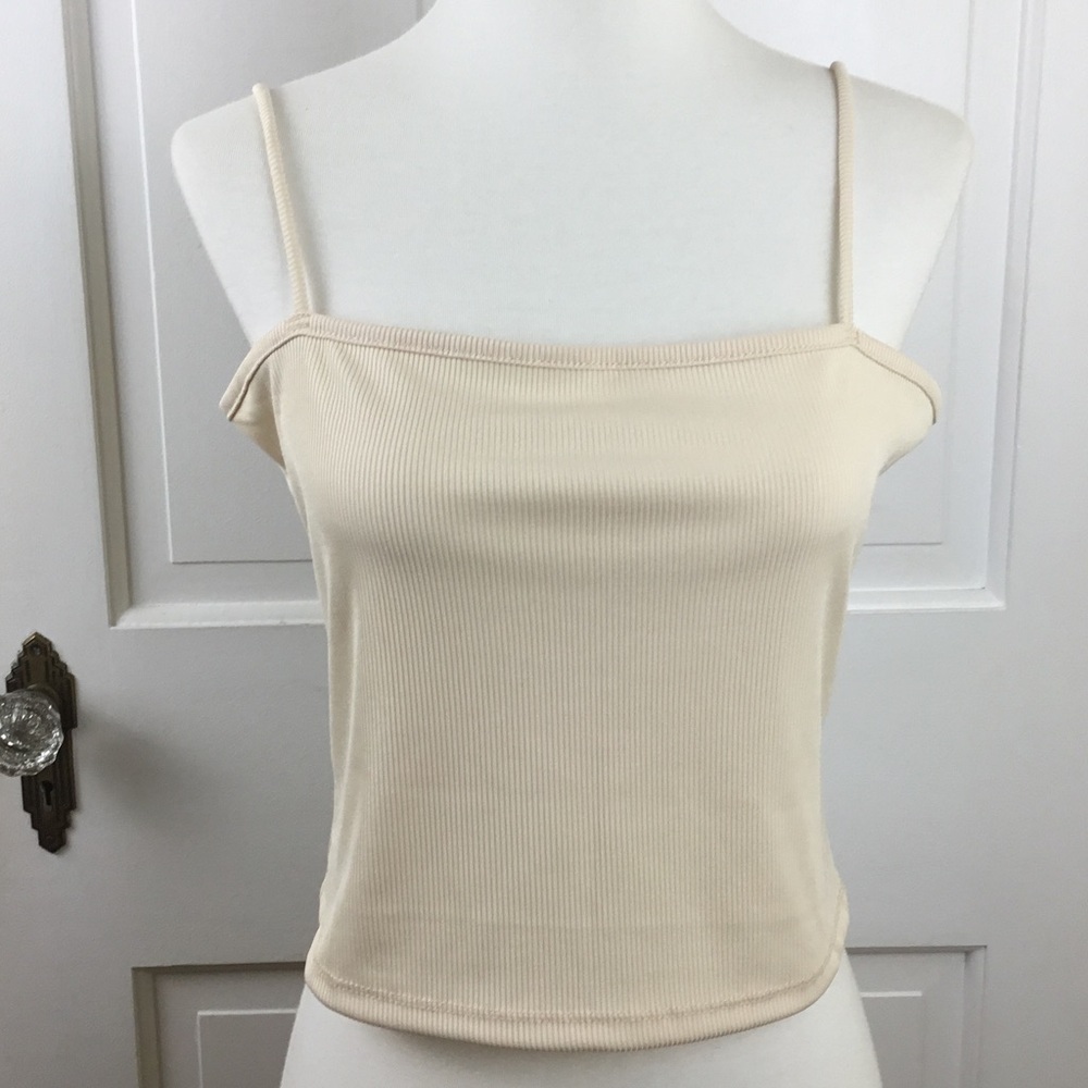 Ekouaer Women’s Ribbed Cami Crop Top Cream NWT